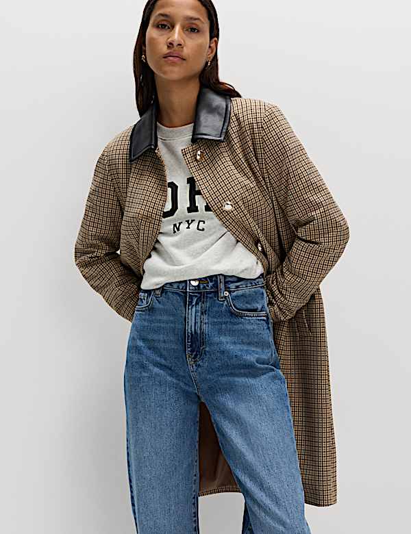 Checked Collared Car Coat - US