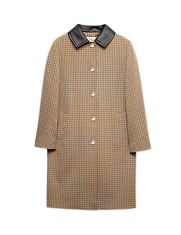 Checked Collared Car Coat