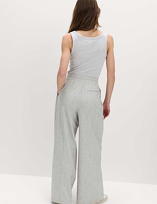 Pleat Front Wide Leg Palazzo Trousers - NO