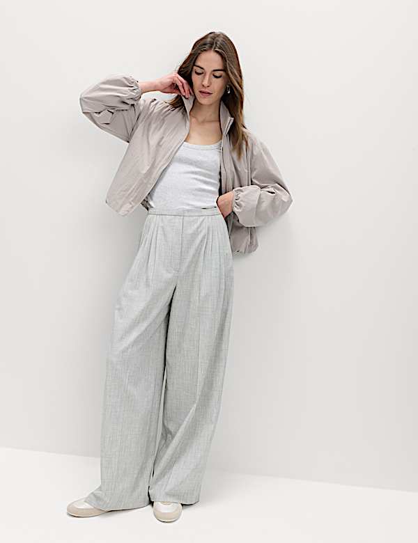 Pleat Front Wide Leg Palazzo Trousers - NO