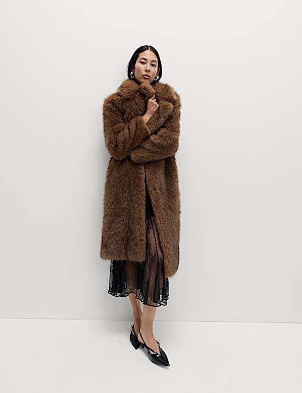 Faux Fur Single Breasted Longline Coat - NL