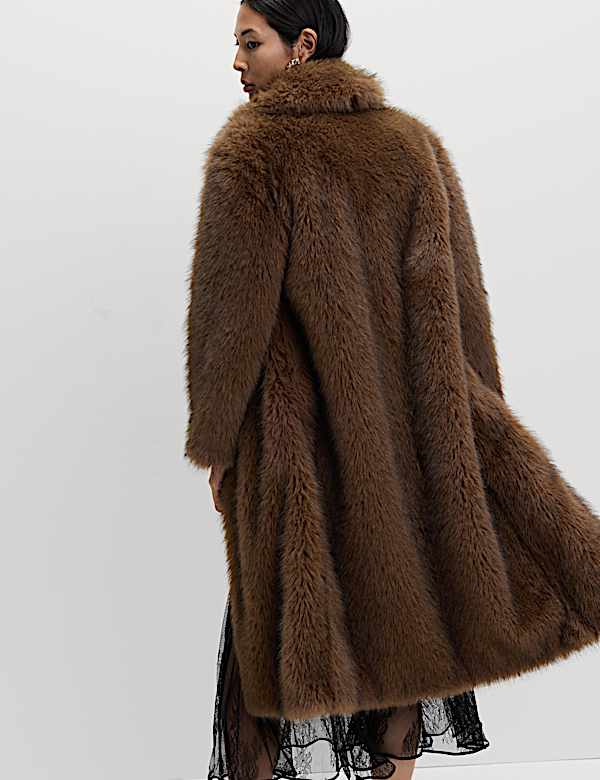 Faux Fur Single Breasted Longline Coat - NL