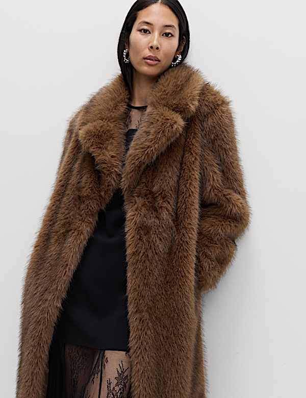 Faux Fur Single Breasted Longline Coat - NL