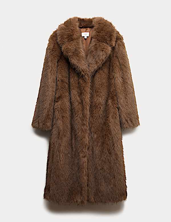 Faux Fur Single Breasted Longline Coat - NL