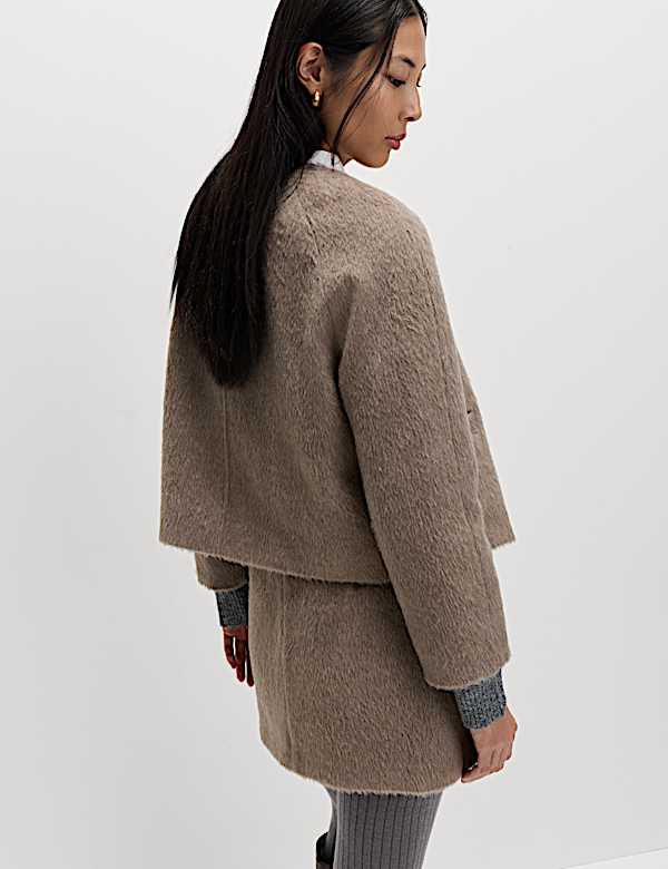 Brushed Collarless Jacket with Wool - US