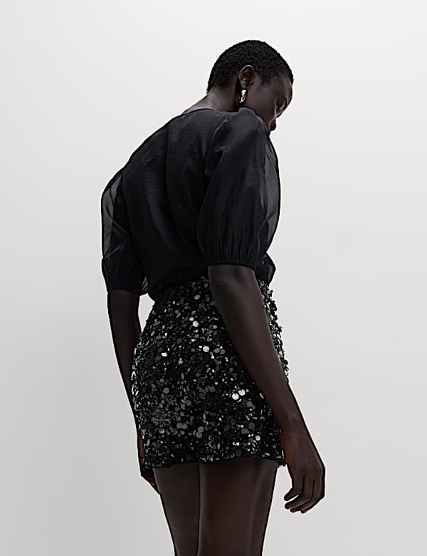 מכנסי פאייטים קצרים בגזרה גבוהה - IL