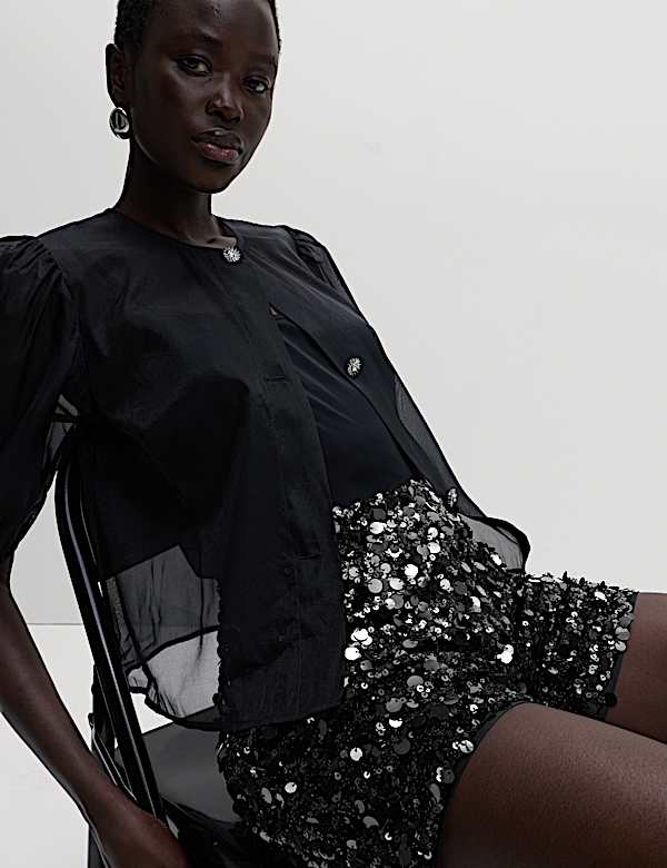 מכנסי פאייטים קצרים בגזרה גבוהה - IL