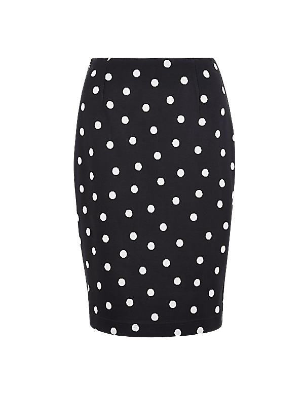 Jersey Polka Dot Knee Length Pencil Skirt
