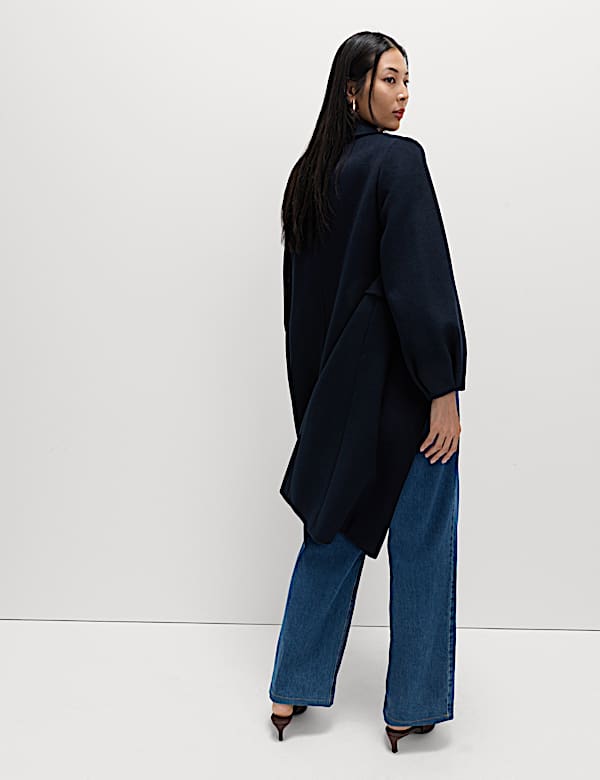 Wool Blend Volume Sleeve Double Breasted Midi Coat - EE