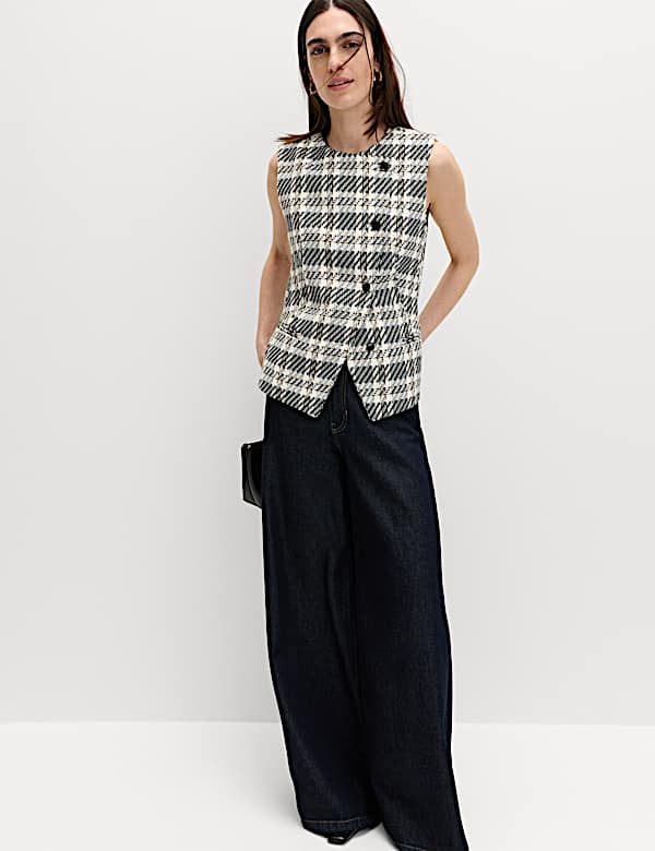 Tailored Checked Asymmetric Single Breasted Waistcoat - AT