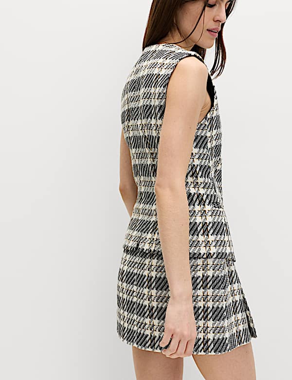 Tailored Checked Asymmetric Single Breasted Waistcoat - AT