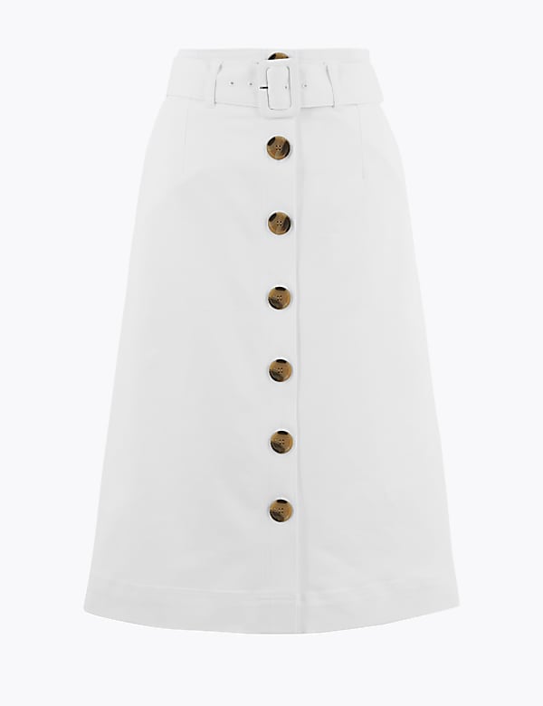 Button Front Midi A-Line Skirt