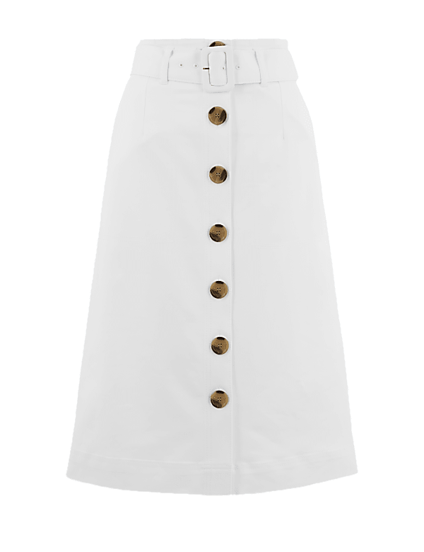 Button Front Midi A-Line Skirt