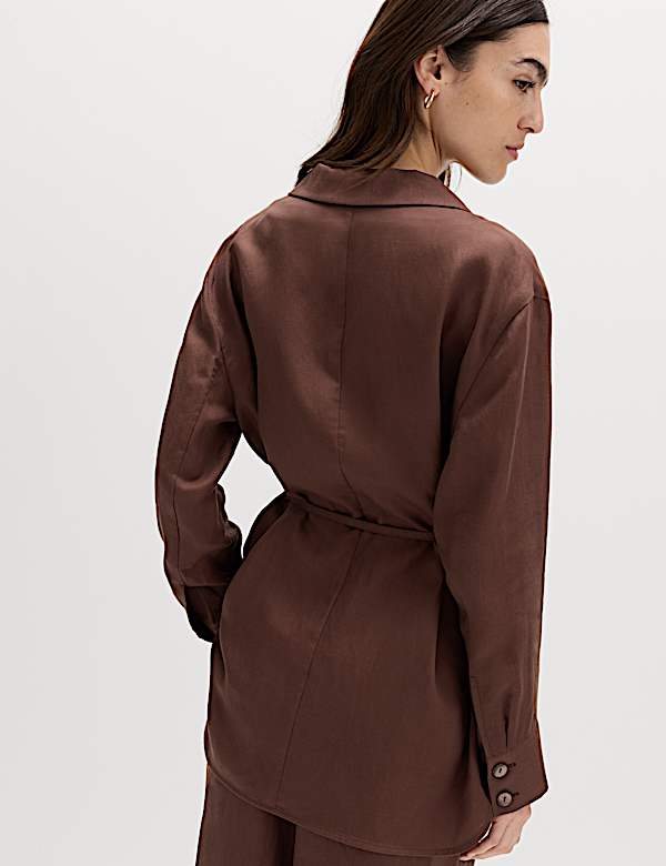 Blazer pratique coupe longue &agrave; ceinture avec lin - LU