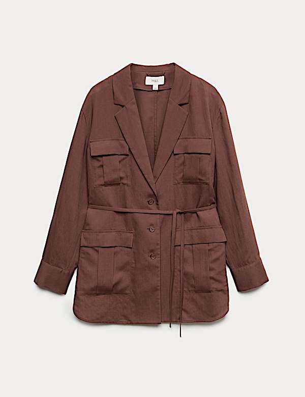 Blazer pratique coupe longue &agrave; ceinture avec lin - LU