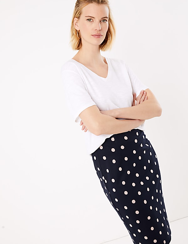 Polka Dot Jersey Pencil Skirt