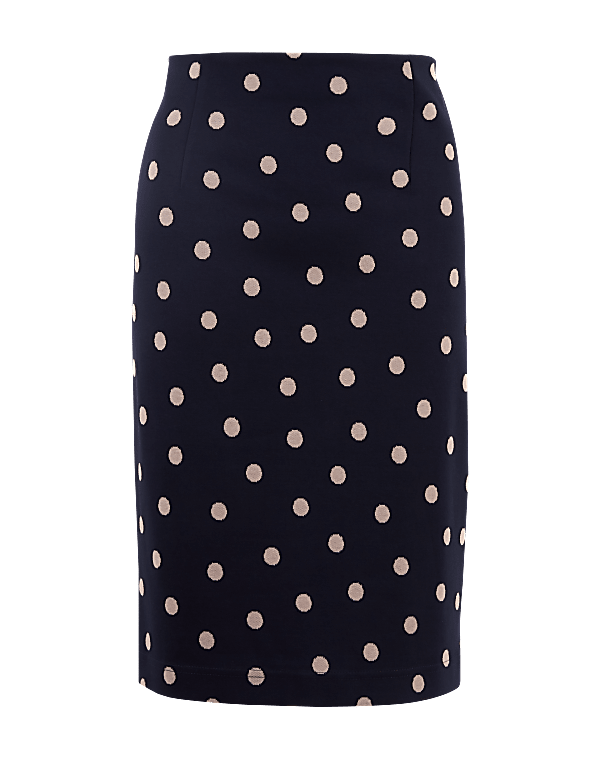 Polka Dot Jersey Pencil Skirt