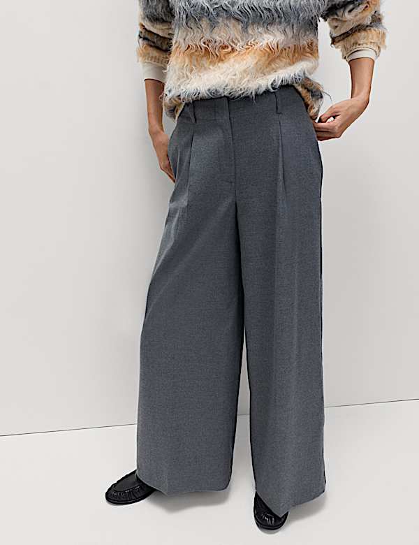 Flannel Wide Leg Trousers - US