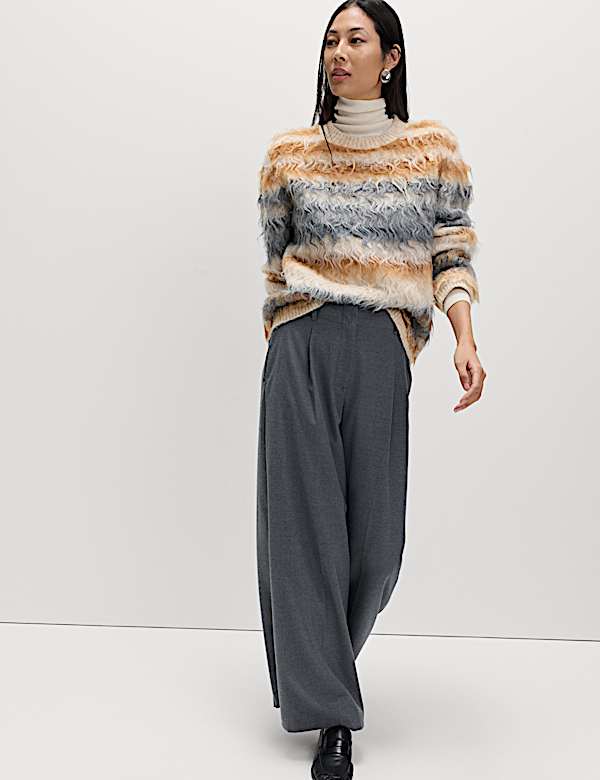 Flannel Wide Leg Trousers - US