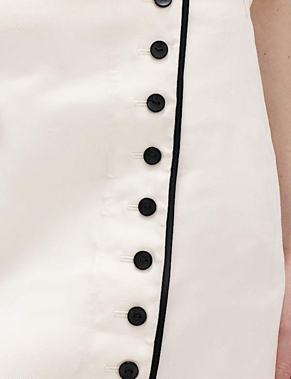 Minirok van linnenmix met contrasterende bies - BE