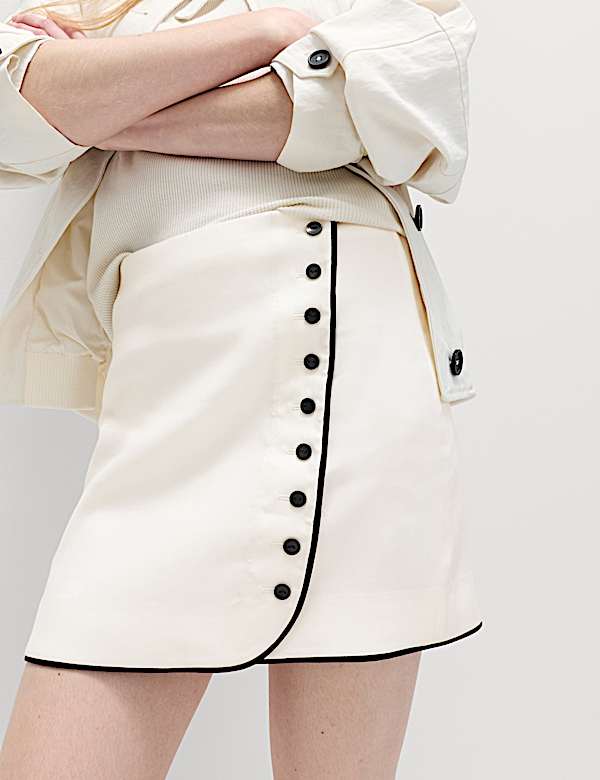 Minirok van linnenmix met contrasterende bies - BE