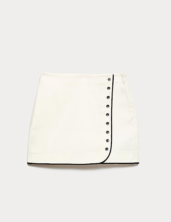 Minirok van linnenmix met contrasterende bies - BE