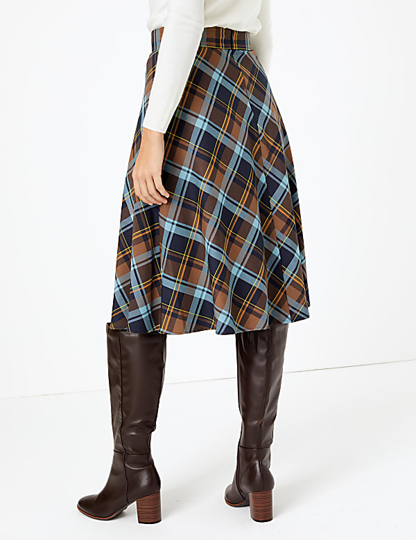 Checked A-Line Midi Skirt