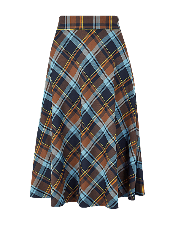 Checked A-Line Midi Skirt