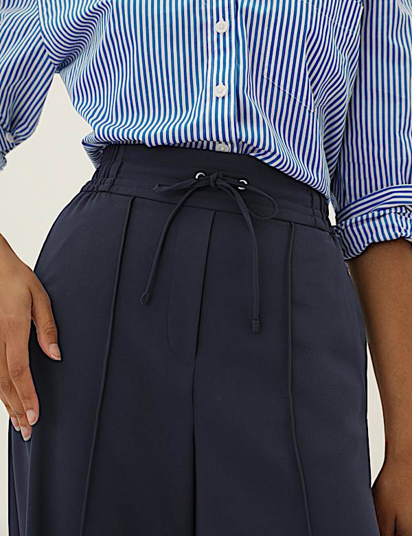 Crepe Drawstring Wide Leg Trousers