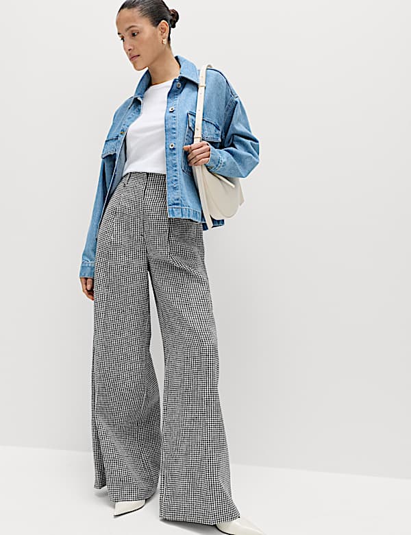 Pure Linen Checked Pleat Front Trousers - IL