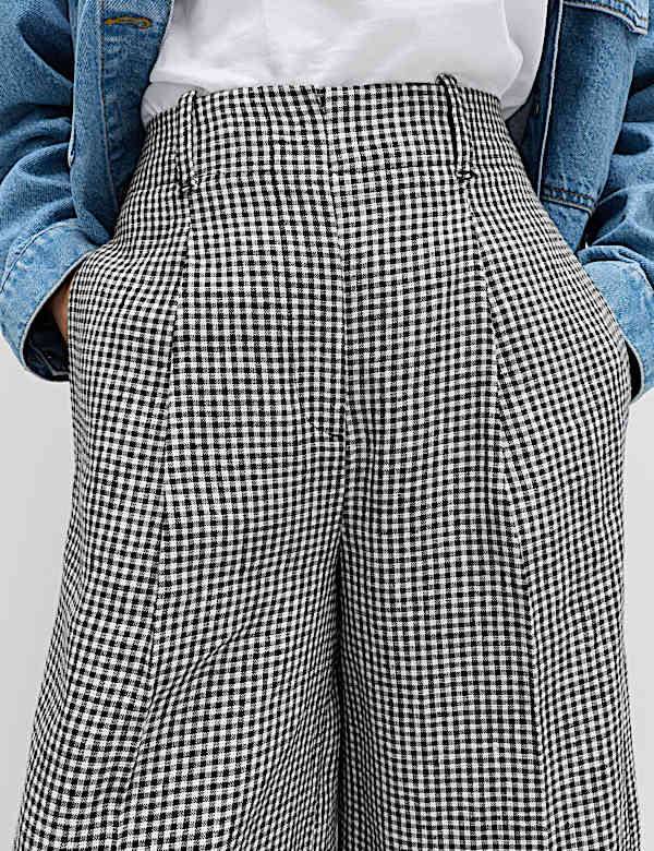 Pure Linen Checked Pleat Front Trousers - IL