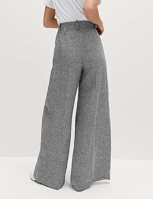 Pure Linen Checked Pleat Front Trousers - IL