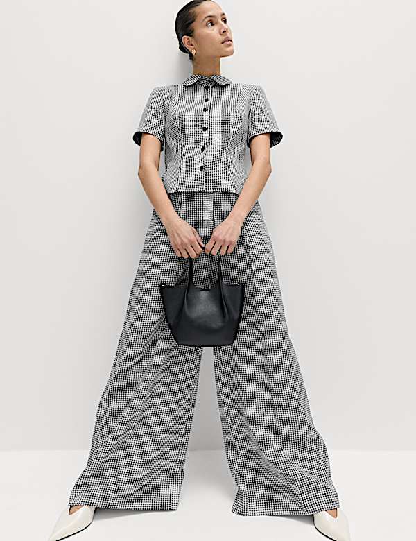 Pure Linen Checked Pleat Front Trousers - IL