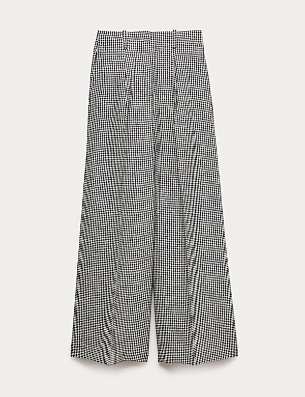 Pure Linen Checked Pleat Front Trousers - IL