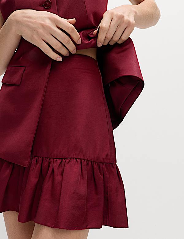 Satin Ruffle Mini A-Line Skirt - CH