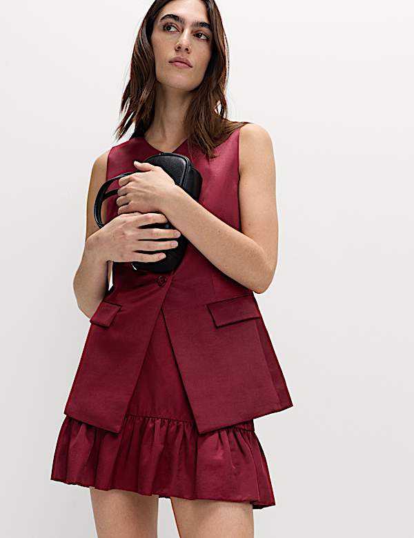 Satin Ruffle Mini A-Line Skirt - CH