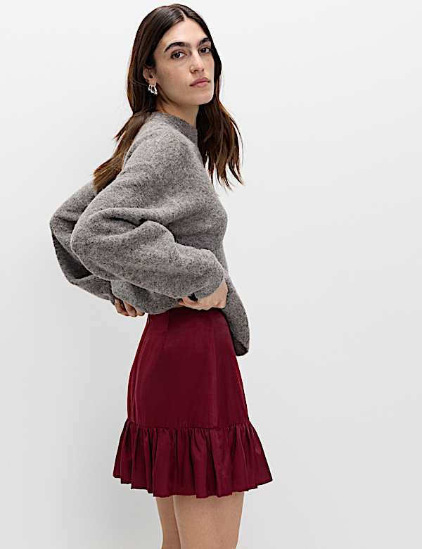 Satin Ruffle Mini A-Line Skirt - CH