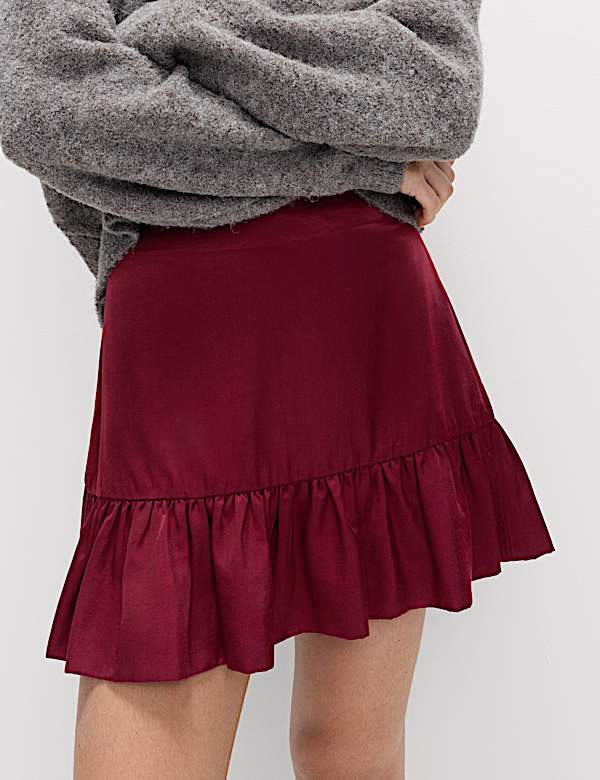 Satin Ruffle Mini A-Line Skirt - CH