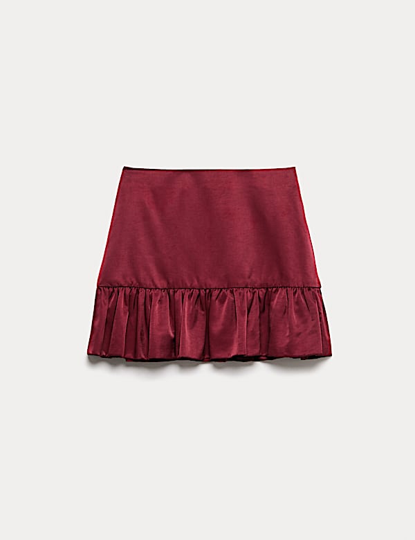 Satin Ruffle Mini A-Line Skirt - CH