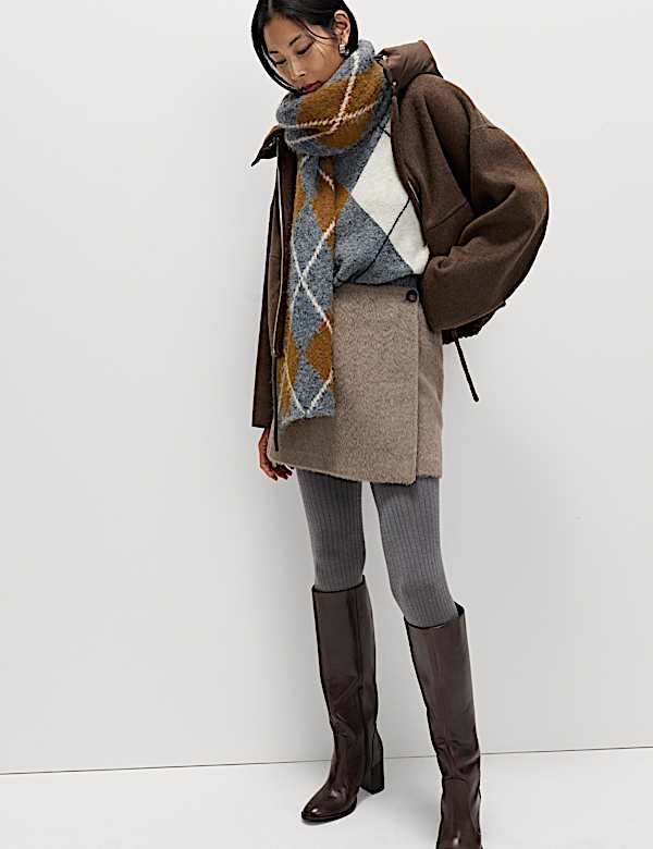 Brushed Mini Wrap Skirt with Wool - AT