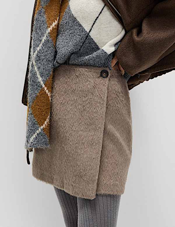 Brushed Mini Wrap Skirt with Wool - AT