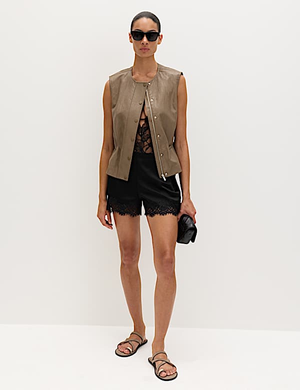 Satin Lace Trim Shorts