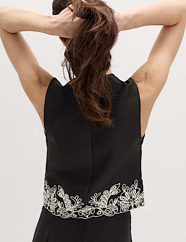 Modal Rich Cutwork Trim Waistcoat with Linen - CN