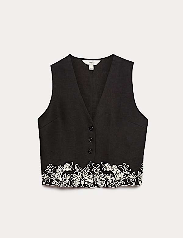 Modal Rich Cutwork Trim Waistcoat with Linen - CN