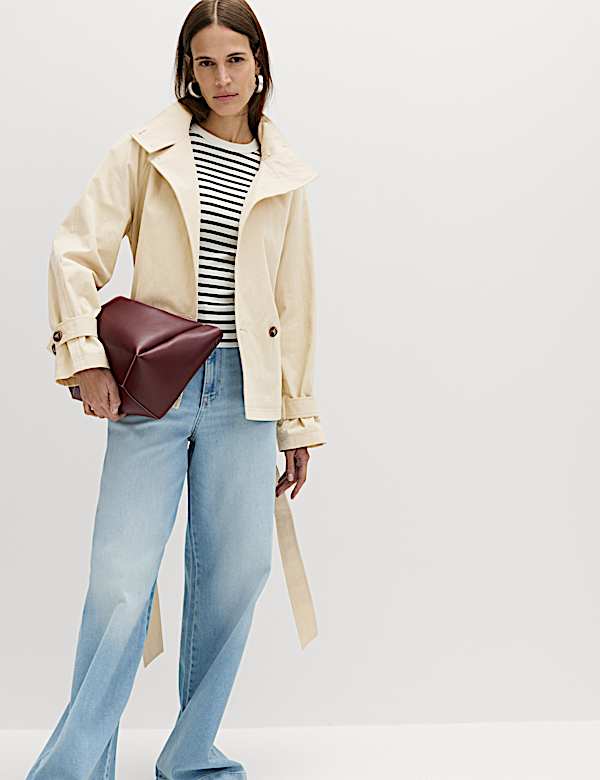 Funnel Neck Belted Short Trench Style Coat - CZ