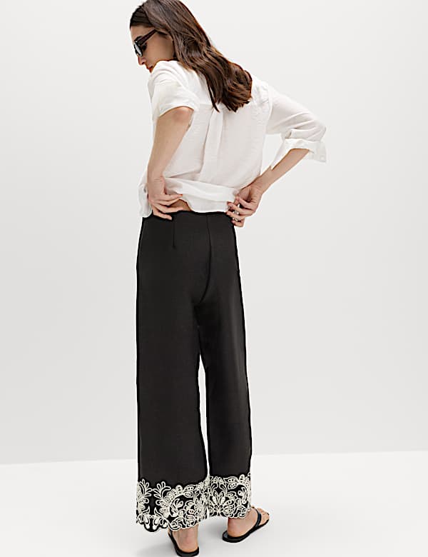 Modal Rich Embroidered Straight Leg Trousers - CN