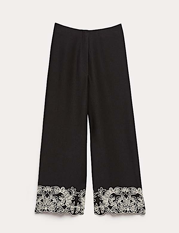 Modal Rich Embroidered Straight Leg Trousers - CN