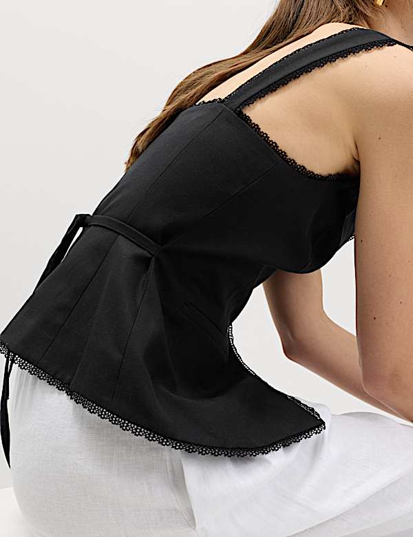 Gilet de costume en lyocell avec lin &agrave; bordure en dentelle - BE