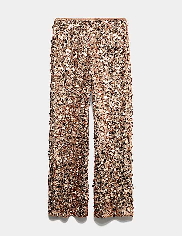 מכנסי פאייטים בגזרת רגל רחבה - IL