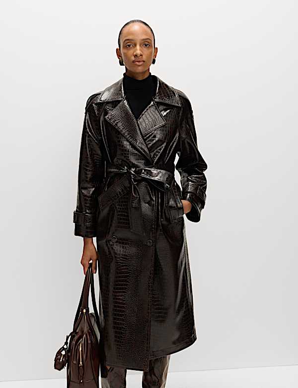 Textured Belted Longline Trench Coat